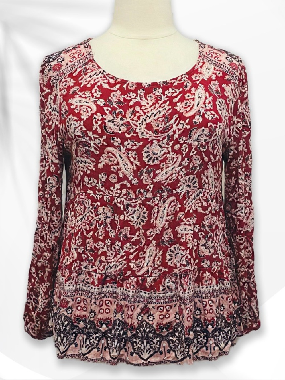 Knox Rose Paisley Scoop-Neck Long Sleeve Tunic XXL
